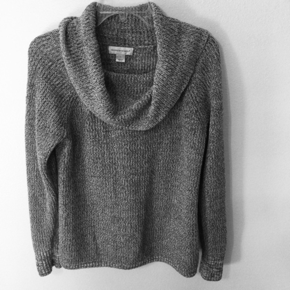 Christopher & Banks Gray & White Cowl Neck Sweater Size Large